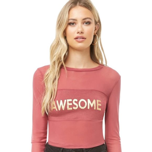 Forever 21 Iris Awesome Mesh Crop Top Mauve - Picture 3 of 12